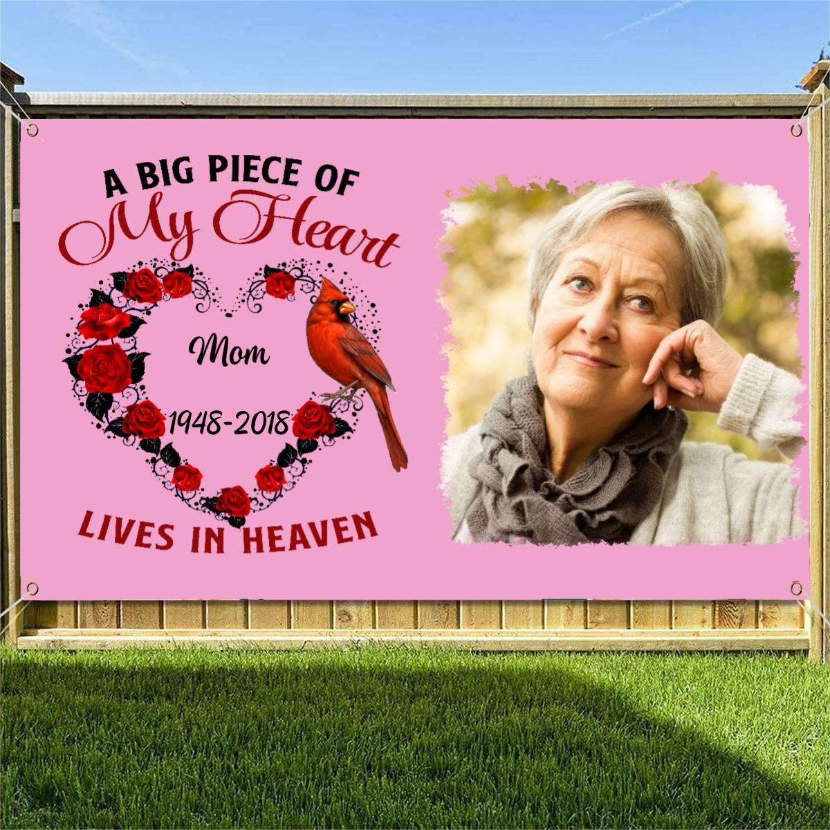 Rose And Cardinal Memorial Personalized Photo Banner