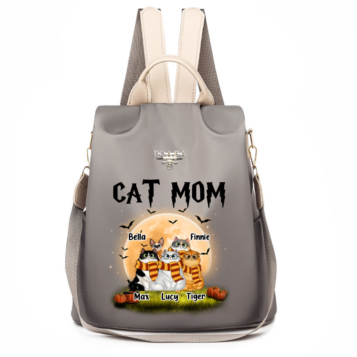 Halloween HP Cat Mom Fluffy Cat Personalized Backpack