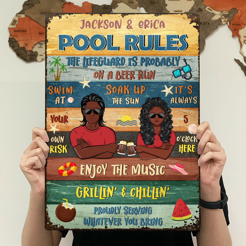 Family Couple Pool House Rules - Personalized Custom Classic Metal Signs