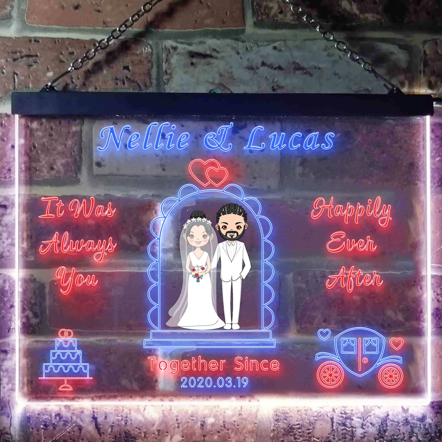 Couple Together Since Wedding Chibi Honeymoon Anniversary Personalized Neon Light LED Sign