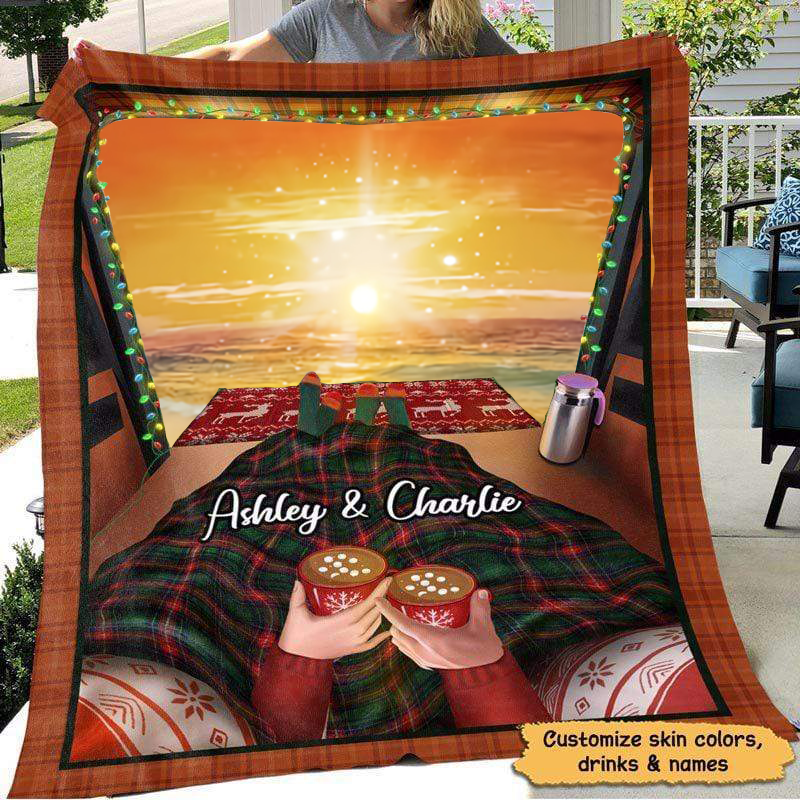 Camping Couple Personalized Fleece Blanket