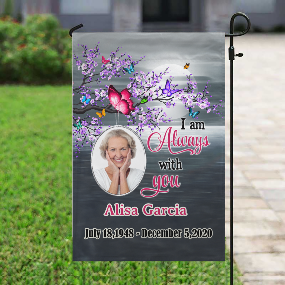 Purple Blossom Branch Photo Personalized Memorial Garden & House Flag