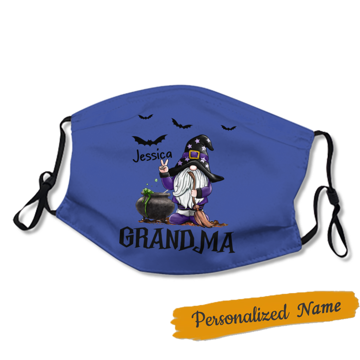 Witch Gnome Grandma Halloween Personalized Name Face Mask