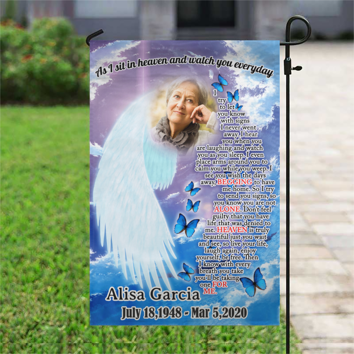 As I Sit In Heaven And Watch You Everyday Personalized Photo Memorial Garden & House Flag