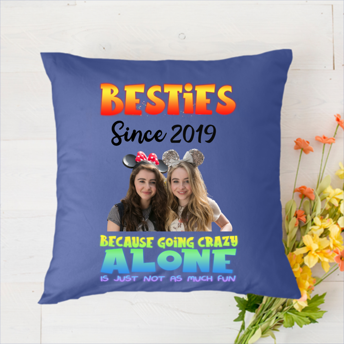 Besties Since Personalized Polyester Linen Pillow