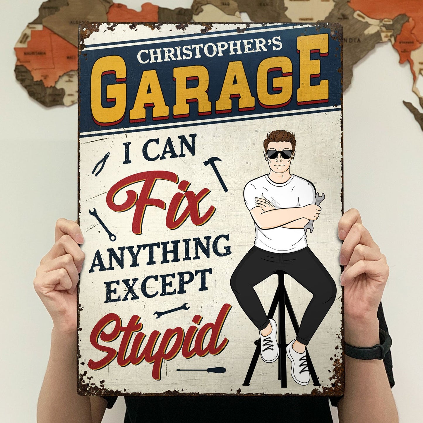 Retro Garage Fix Anything Except Stupid - Garage Home Decor - Personalized Custom Classic Metal Signs