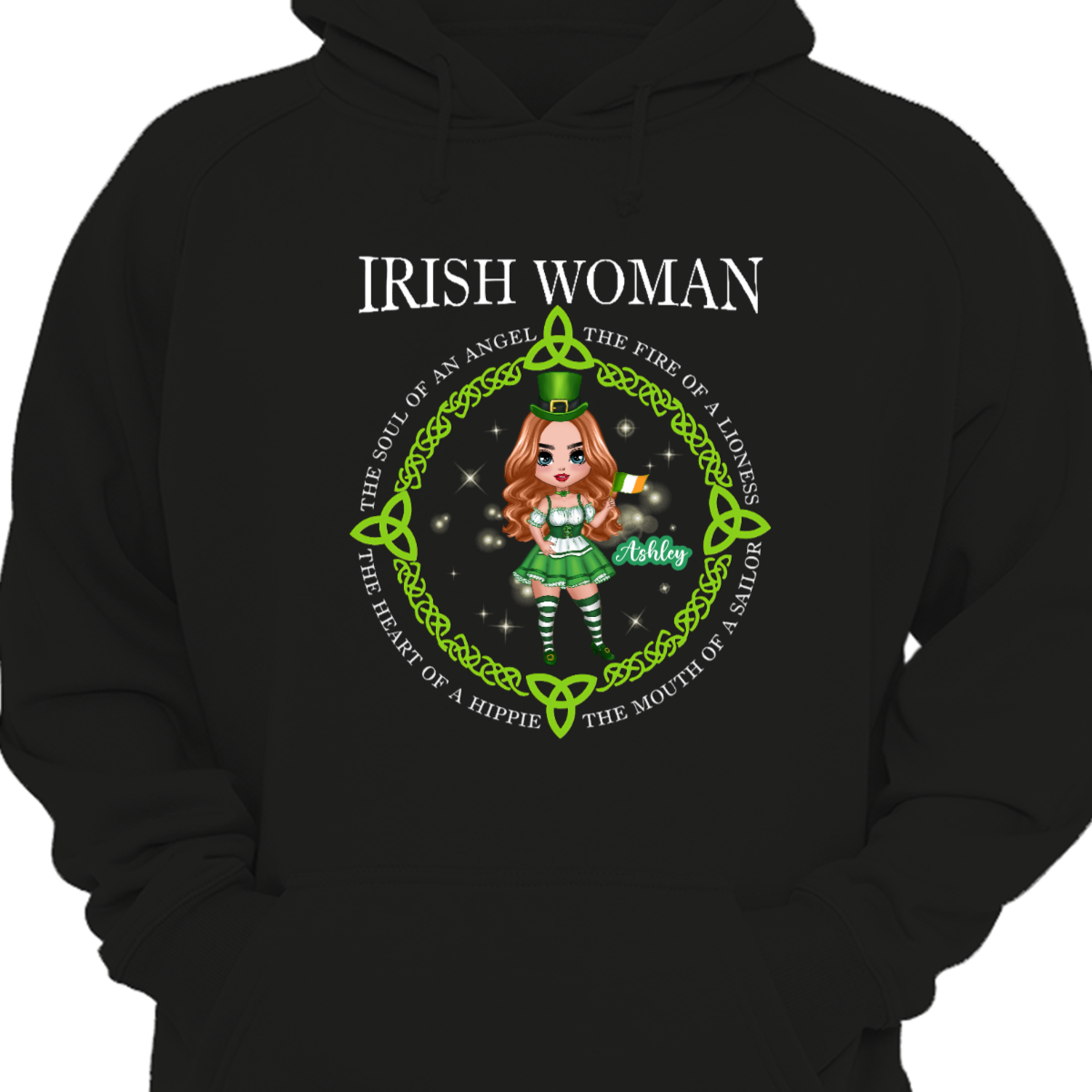 アイルランドの人形の女性のパーソナライズされたパーカー スウェットシャツ
