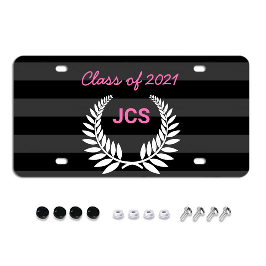 Custom Girls Graduation Party Black Pink Monogram License Plate