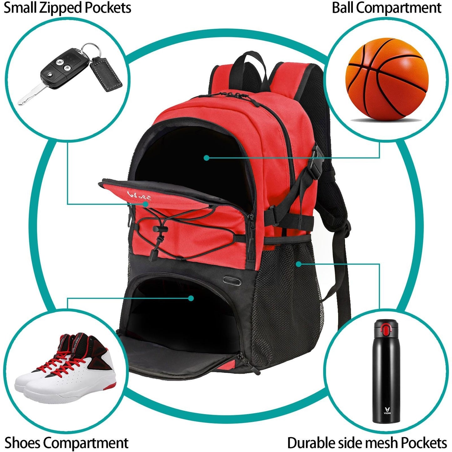 Personalized Custom Name Basketball backpack - Shoes & bag Compartment