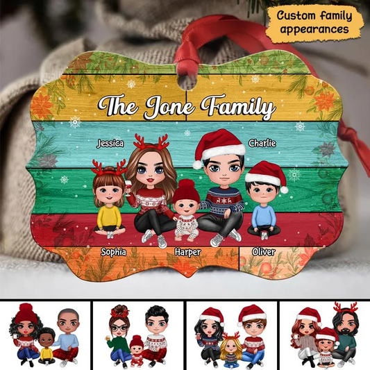 Family Sitting Colorful Plank Personalized Christmas MDF Ornament