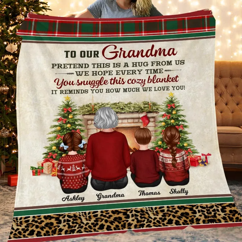 This Blanket Reminds We Love You Grandma Grandkid Back View Christmas Personalized Fleece Blanket