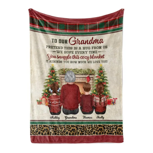 This Blanket Reminds We Love You Grandma Grandkid Back View Christmas Personalized Fleece Blanket