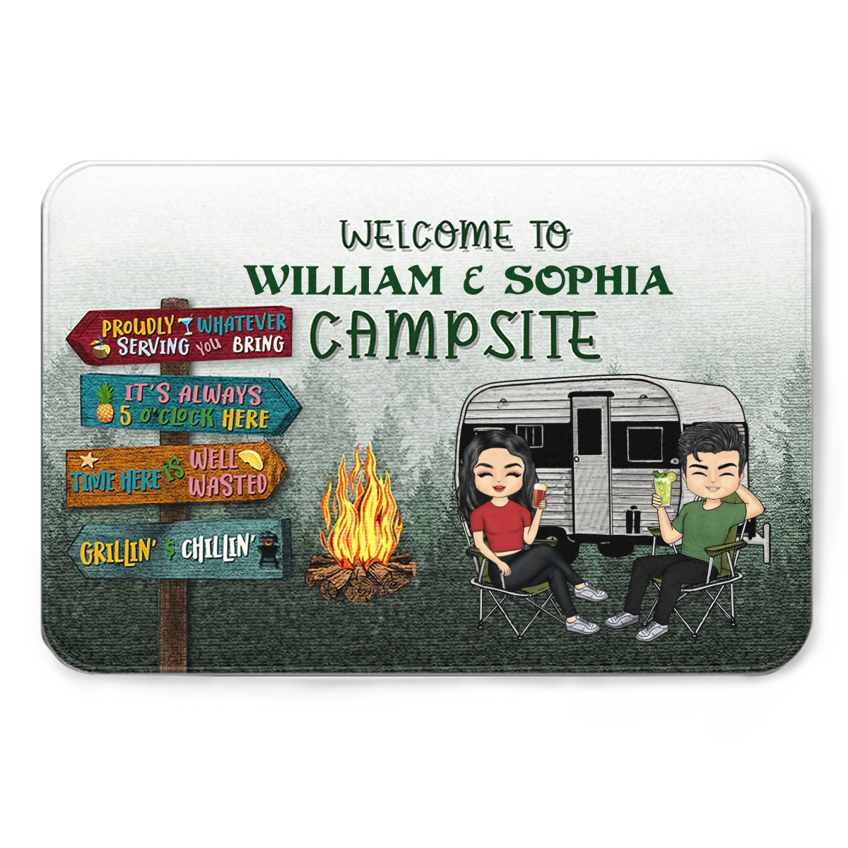 Time Here Is Well Wasted Camping - Gift For Camping Lovers - Personalized Custom Doormat