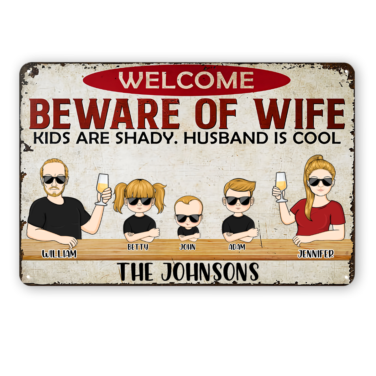 Beware Of Wife - 家族へのギフト - パーソナライズされたカスタムクラシックメタルサイン