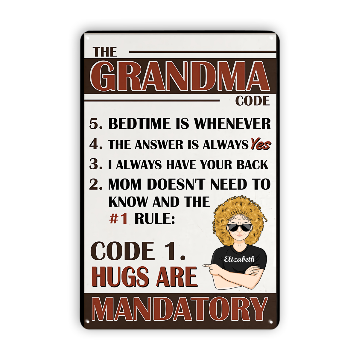 Grandma Code Hugs Are Mandatory - Mother Gift - Personalized Custom Metal Signs