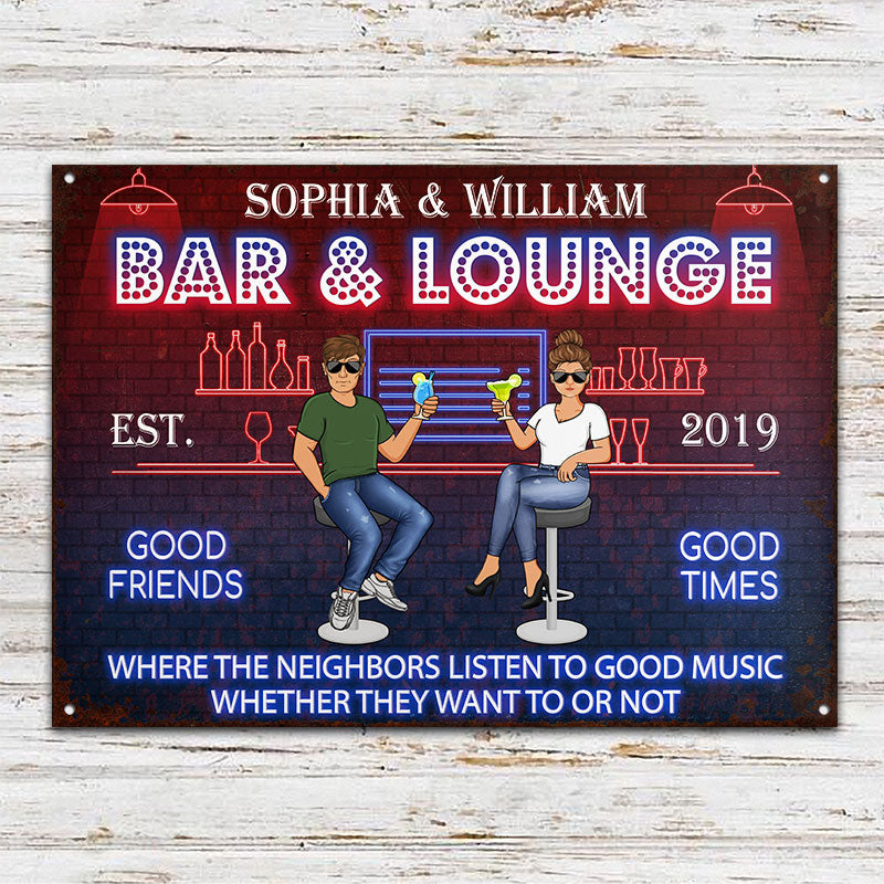Home Bar Listen To The Good Music Husband Wife - Couple Gift - Personalized Custom Classic Metal Signs