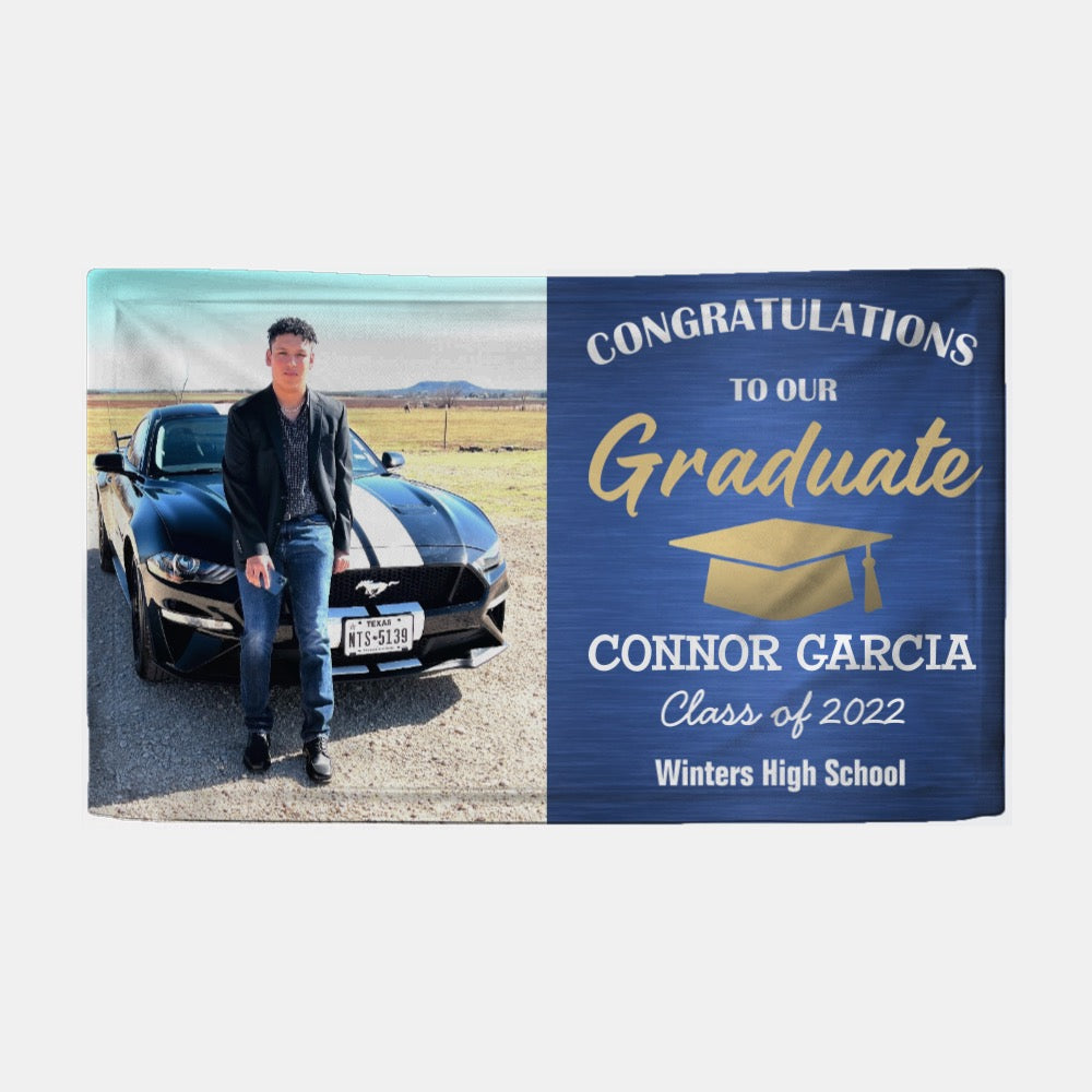 2022 Personalized Name/Photo, Congrats 1 Photo Silver & Black Modern Graduation Banner