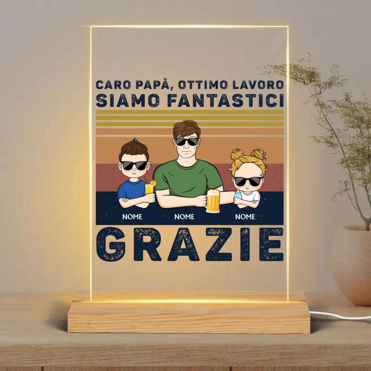 Caro Papà Ottimo Lavoro Siamo Fantastici Grazie Giovane - Regalo per il Padre - Placca acrilica rettangolare personalizzata Luce notturna a LED