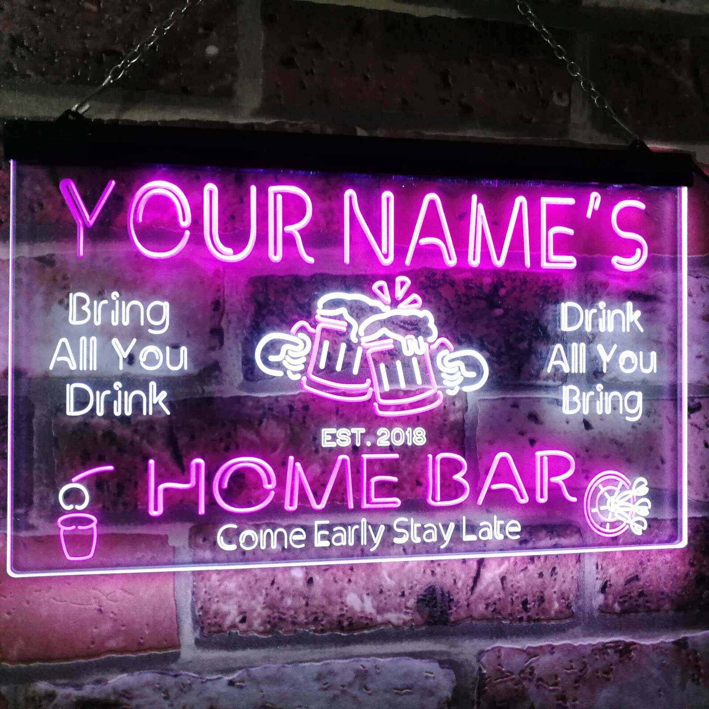 Personalized Your Name Custom Home Bar Neon Signs Beer Established Year Dual Color LED Acrylic Neon Light Sign