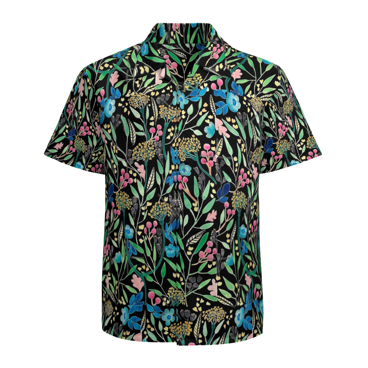 Flower Field Black Graphic Hawaiian Shirts No.4G8MCY