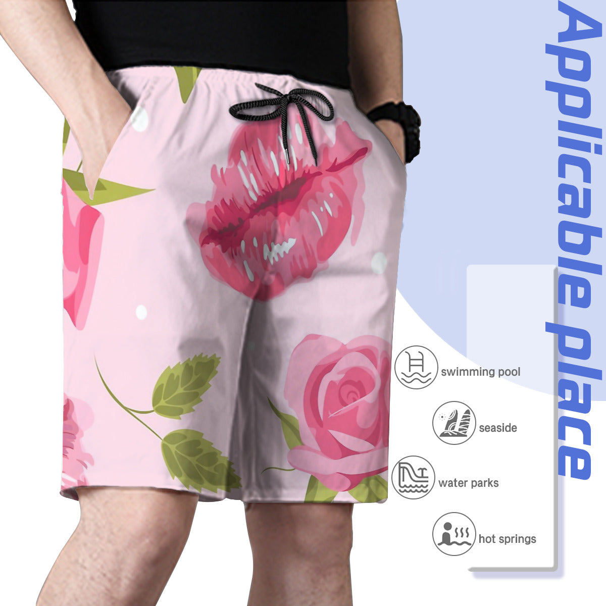 Floral Girly Pattern Pinky Floral Seamless Exotic Watercolor Garden Graphic Men's Swim Trunks No.4GU5Z9