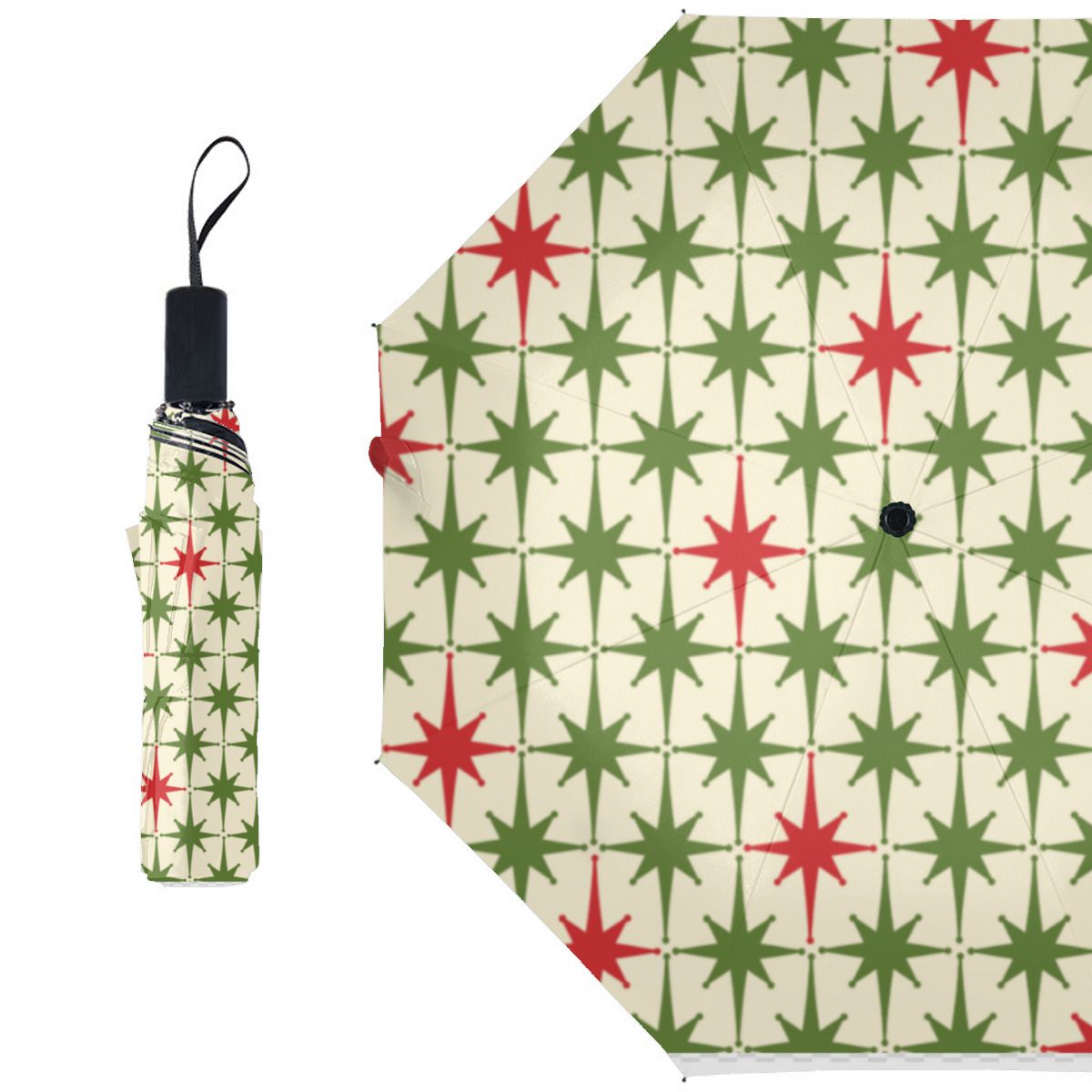 Retro Midcentury Modern Christmas Starbursts Brushed Polyester Umbrella No.4MIDSZ