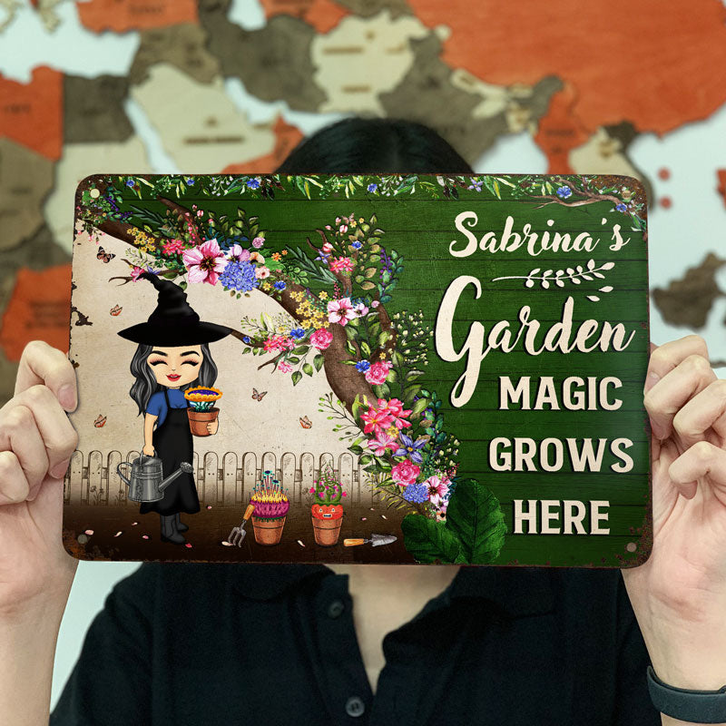 Magic Grows Here Witch - Garden Decoration - Personalized Custom Classic Metal Signs