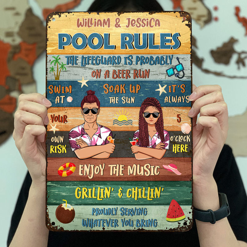 Family Couple Pool House Rules - Personalized Custom Classic Metal Signs