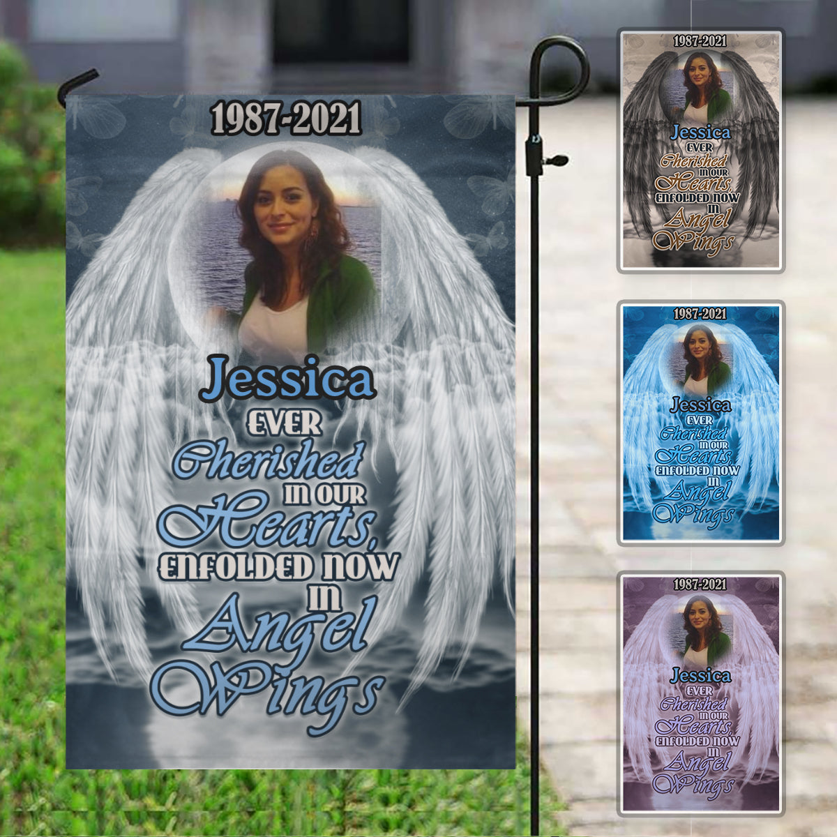 In Angel Wings Personalized Photo Memorial Garden & House Flag