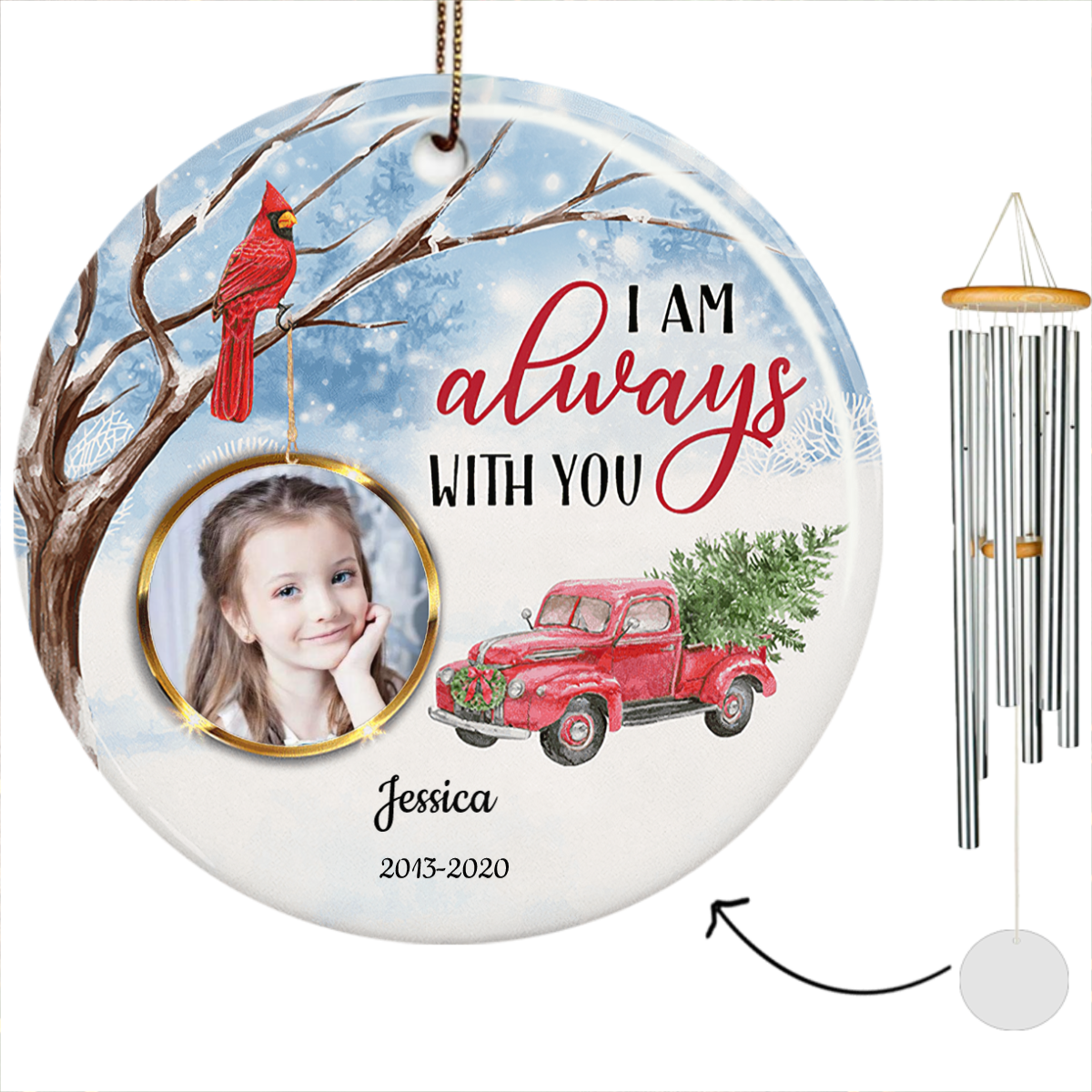 I Am Always With You Photo Personalized Memorial Circle Wind Chime