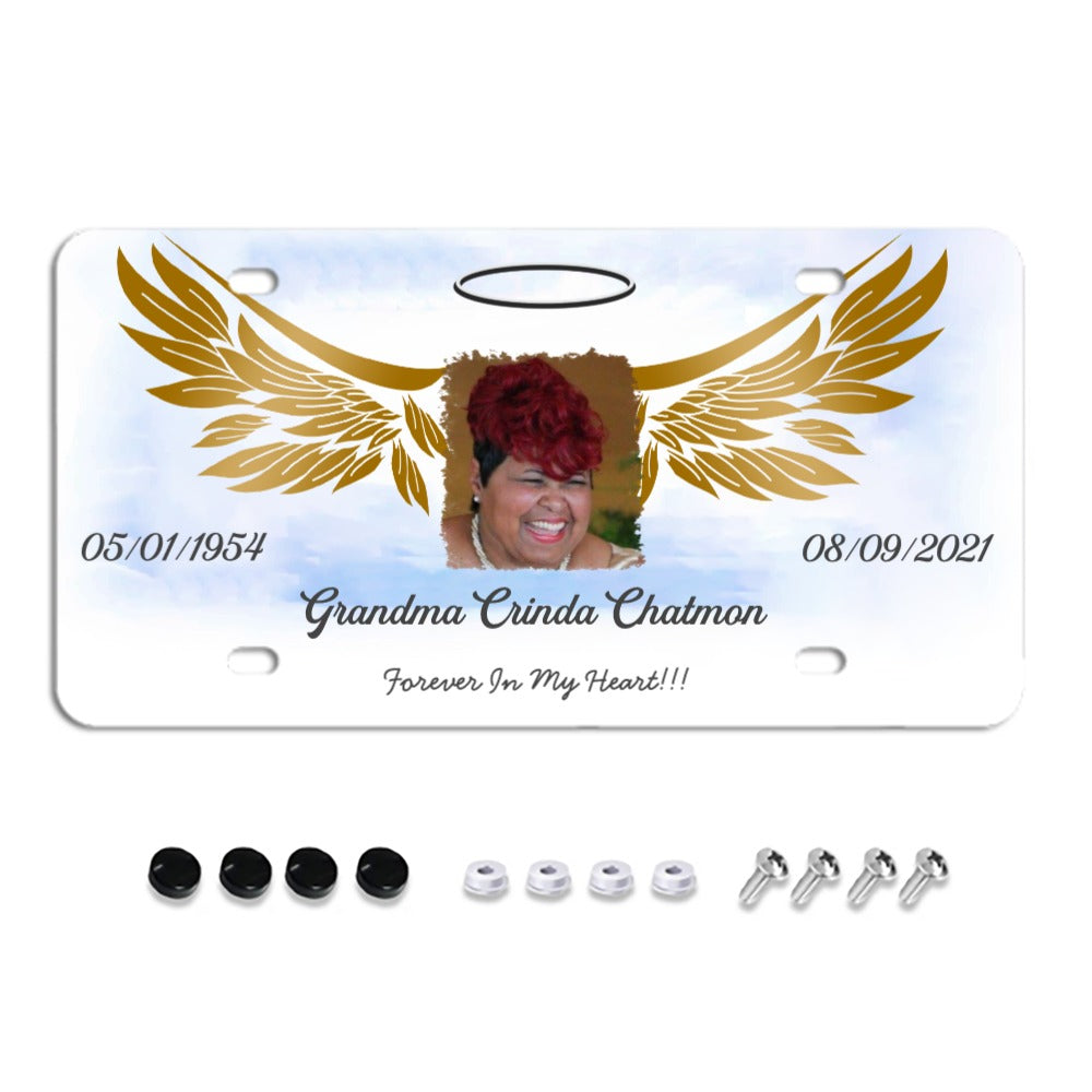 Unique Custom License Plate, Personalized Photo & Texts Angle Wing Memorial Decorative Front License Plate