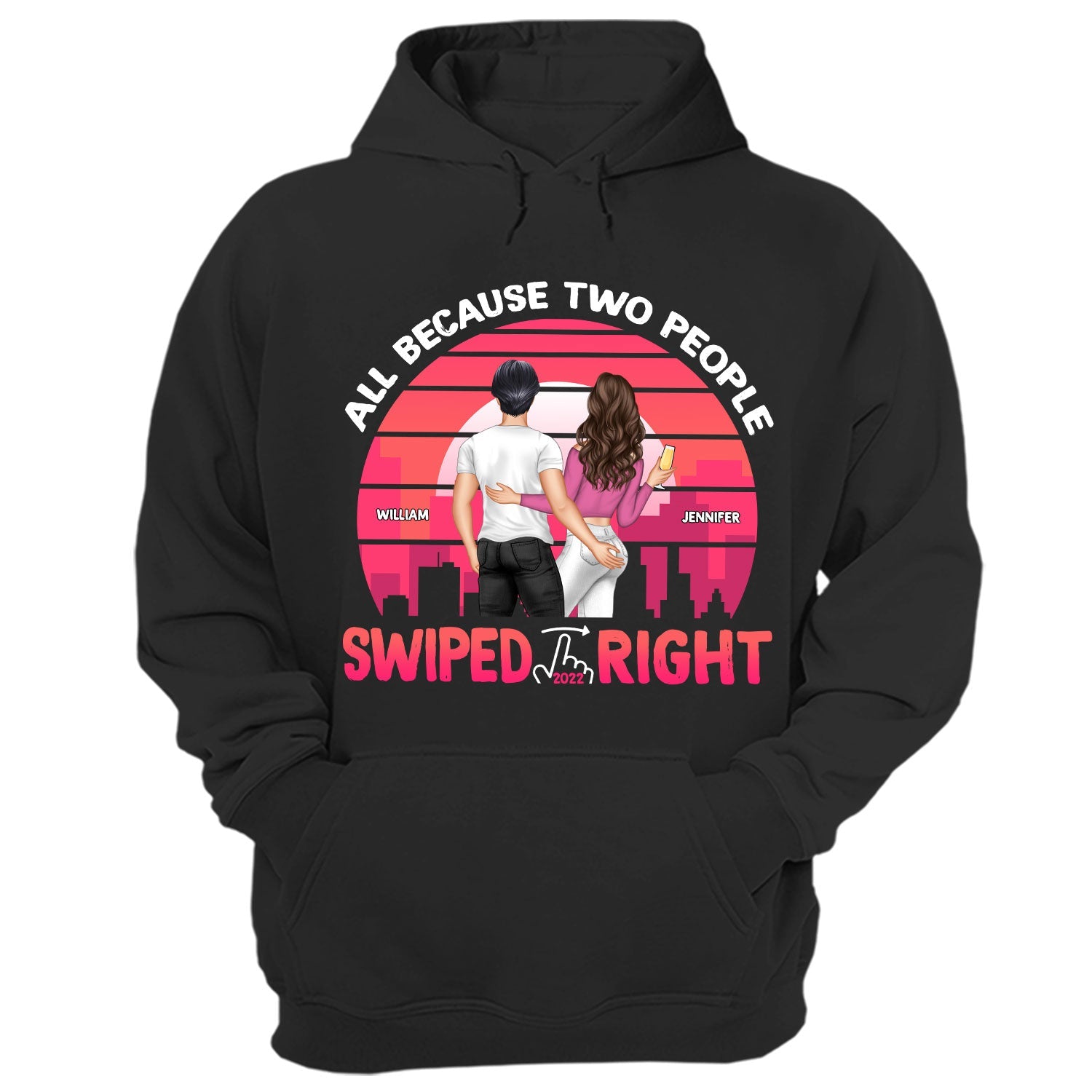 Swiped Right Dark - Gift For Couples - Personalized Hoodie Sweatshirt