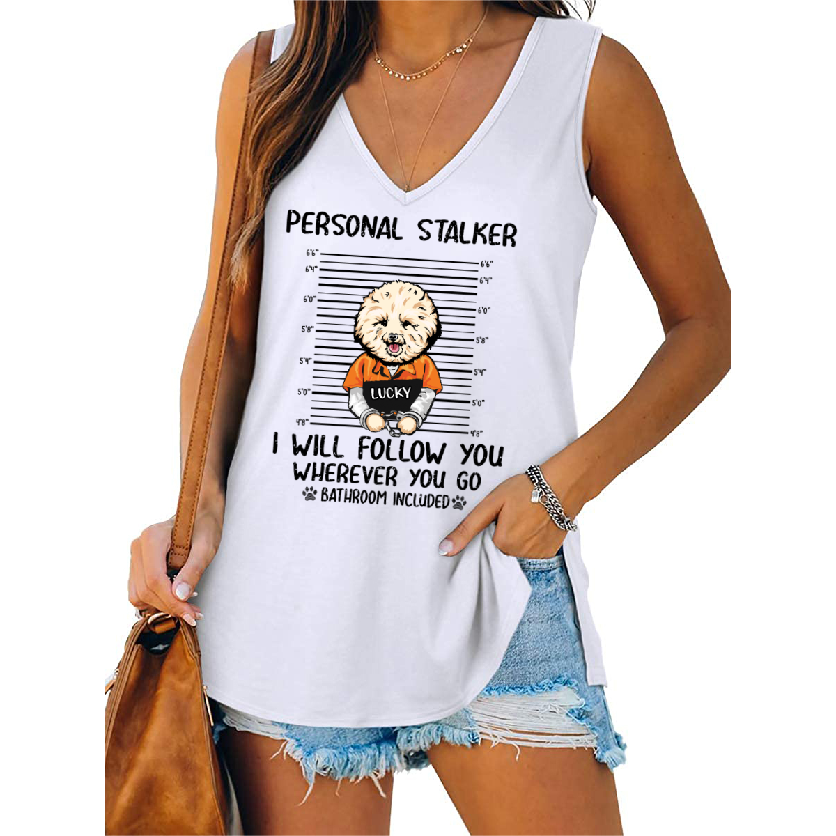 Guilty Peeking Dog Stalkers Personalized Women Tank Top V Neck Casual Flowy Sleeveless