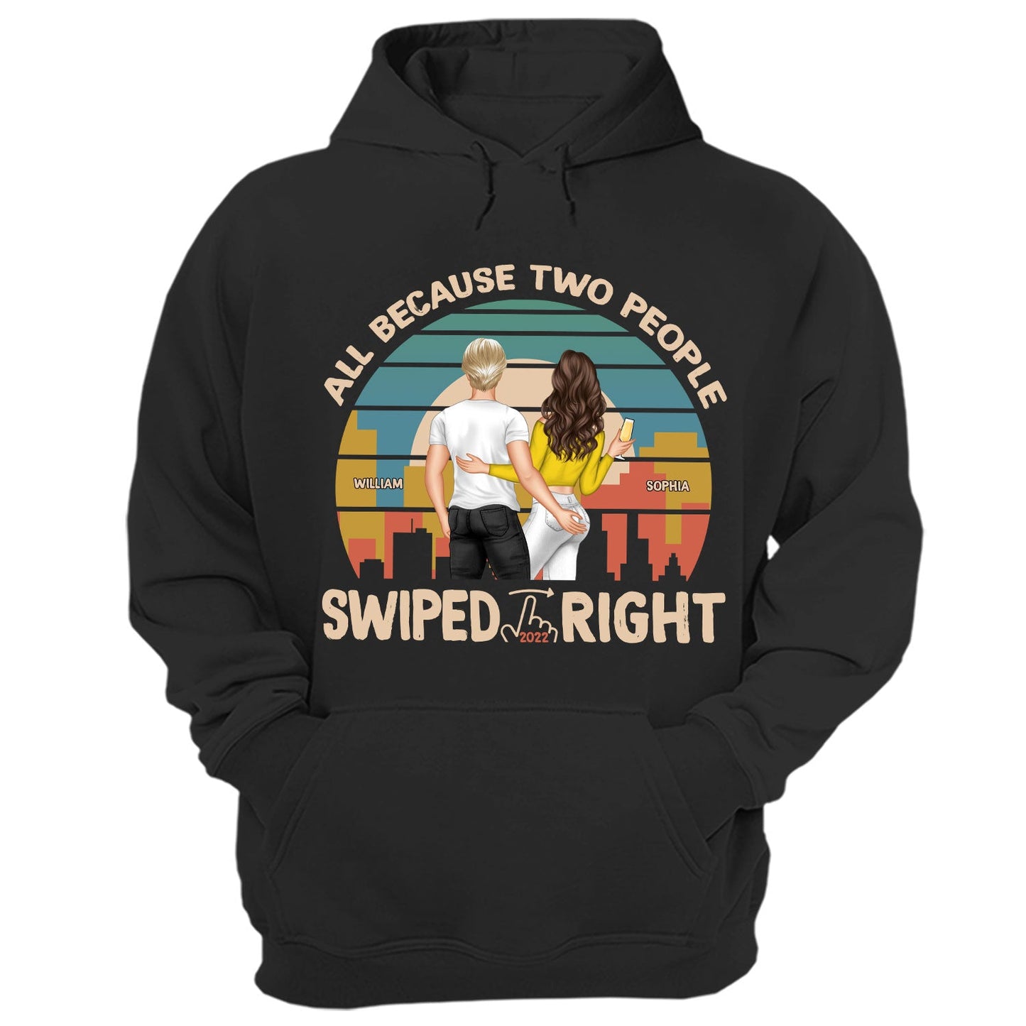 Retro Swiped Right Dark - Gift For Couples - Personalized Custom T Shirt