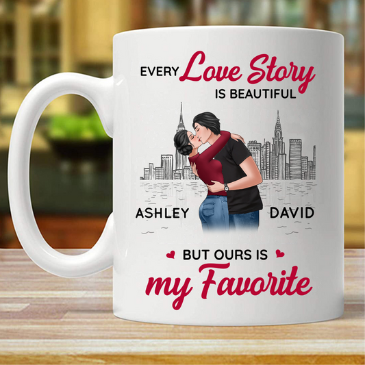 Kissing Couple Skyline Personalized Mug (Double-sided Printing)