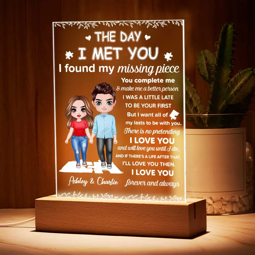 I Found My Missing Piece Doll Couple Gift For Her Gift For Him Couple Personalized Acrylic Plaque With LED Night Light - Valentine‘s Day Gift - Anniversary Gift