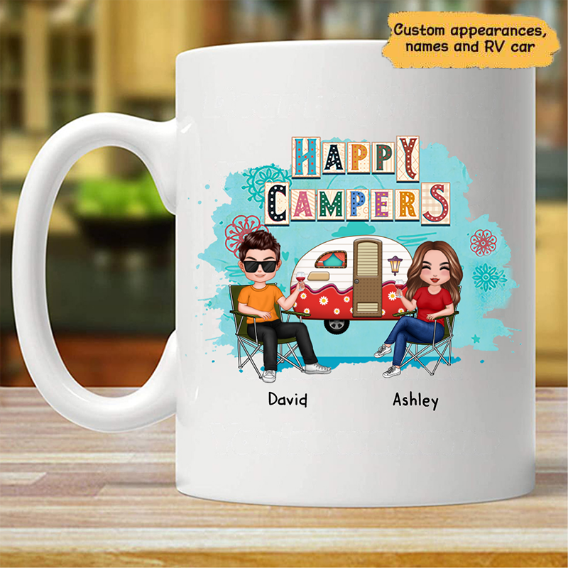 Doll Camping Man Woman Couple Colorful Valentine's Day Gift For Him For Her Personalized Campfire Mug (Double-sided Printing)