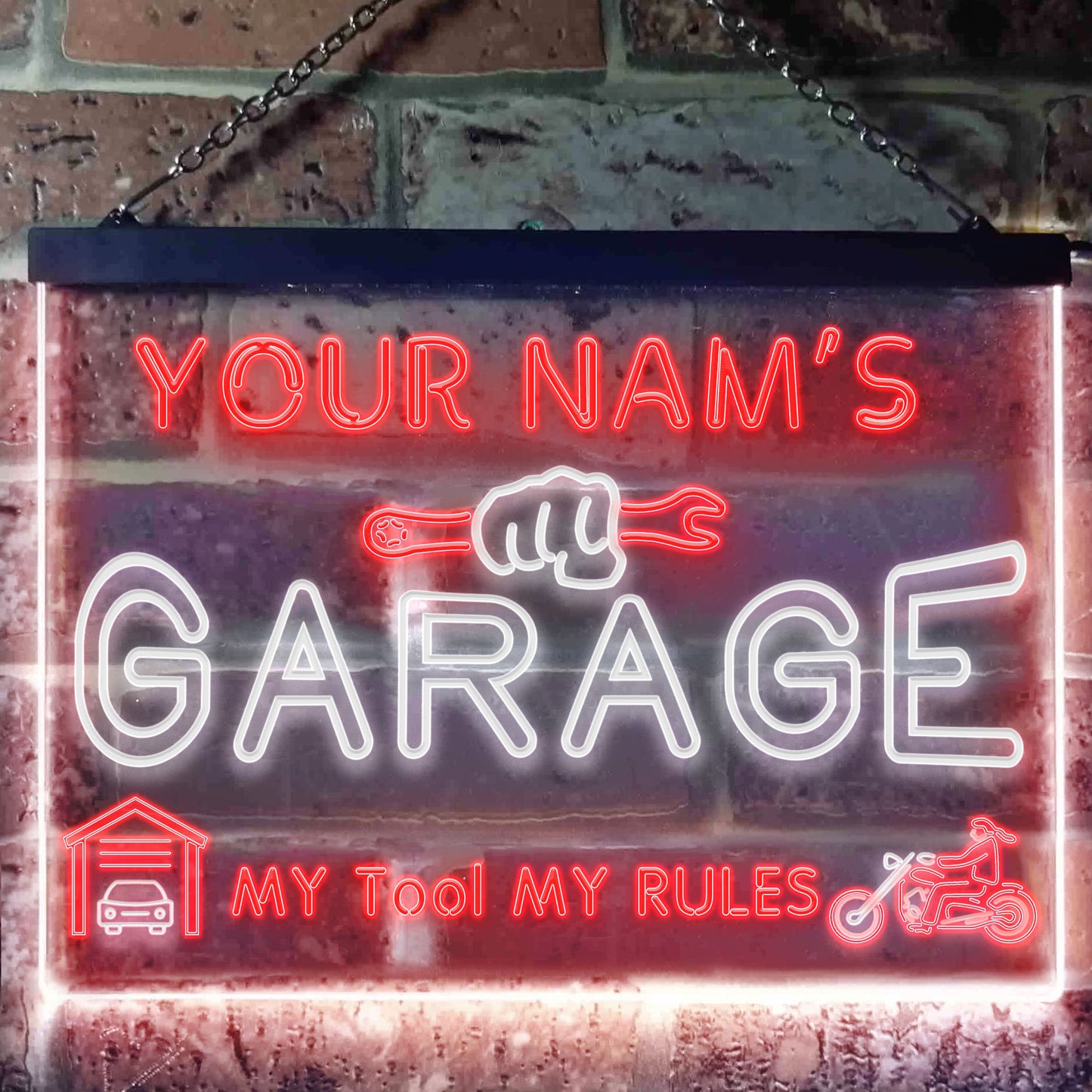 Personalized Your Name Est Year Theme Garage Man Cave Deco Dual Color LED Neon Sign