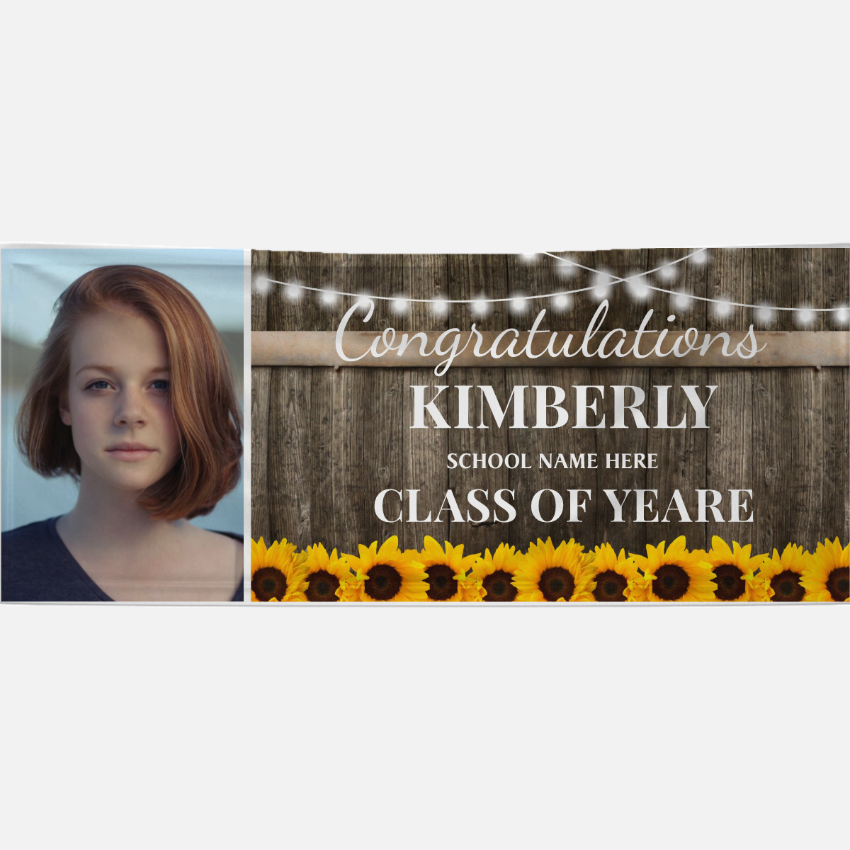 Personalized Name/Photo, Rustic Sunflower 2022 Graduation Photo Banner