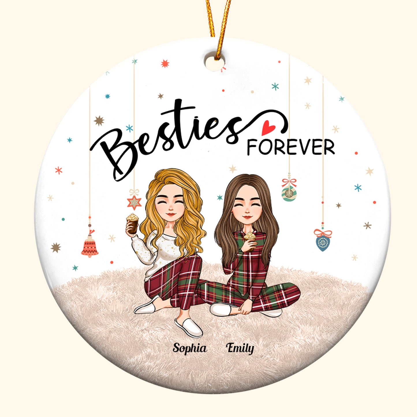 Besties Forever - Personalized Ceramic Ornament - Christmas, New Year Gift For Sistas, Sister, Besties, Best Friends, Soul Sisters