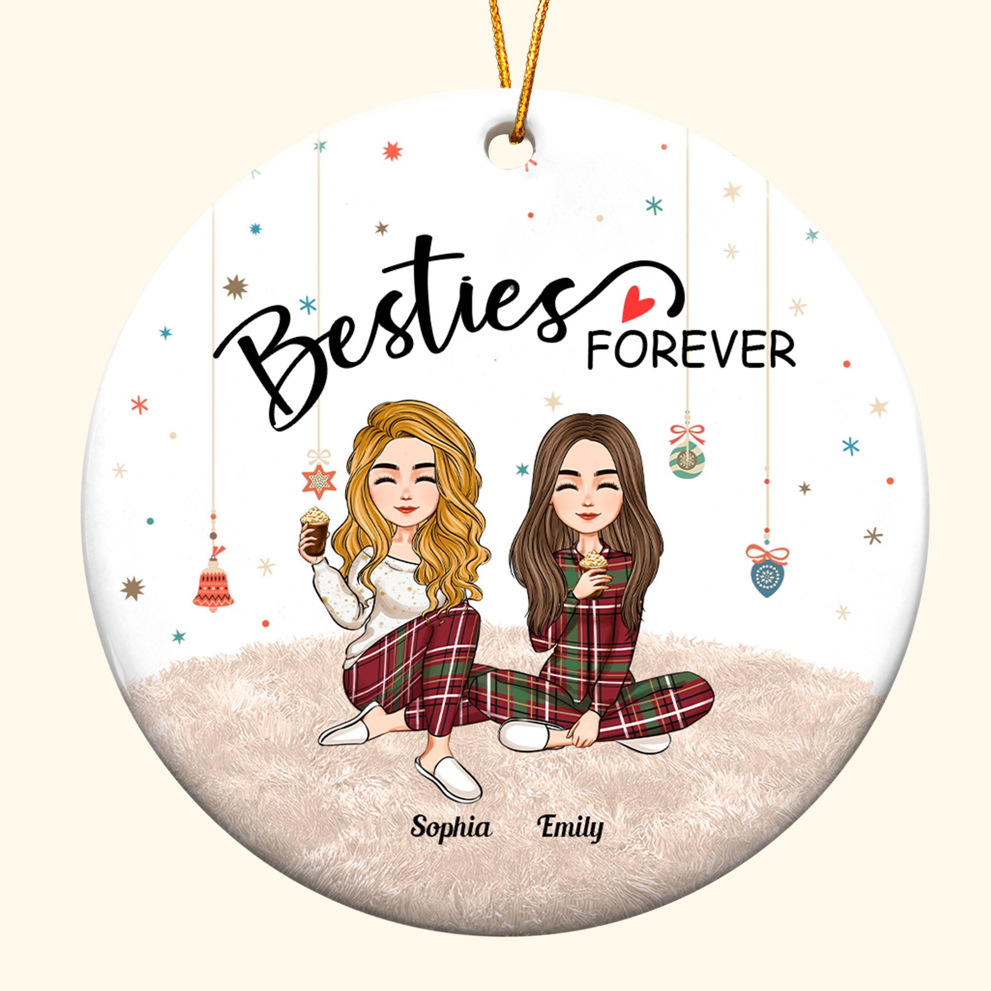 Besties Forever - Personalized Ceramic Ornament - Christmas, New Year Gift For Sistas, Sister, Besties, Best Friends, Soul Sisters