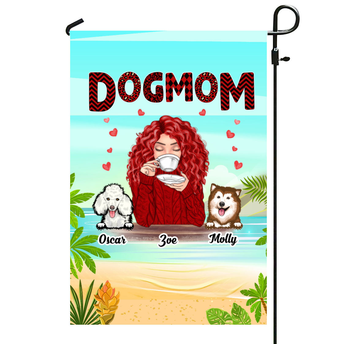 Dog Mom Red Patterned Personalized Names & Designs Garden Flag