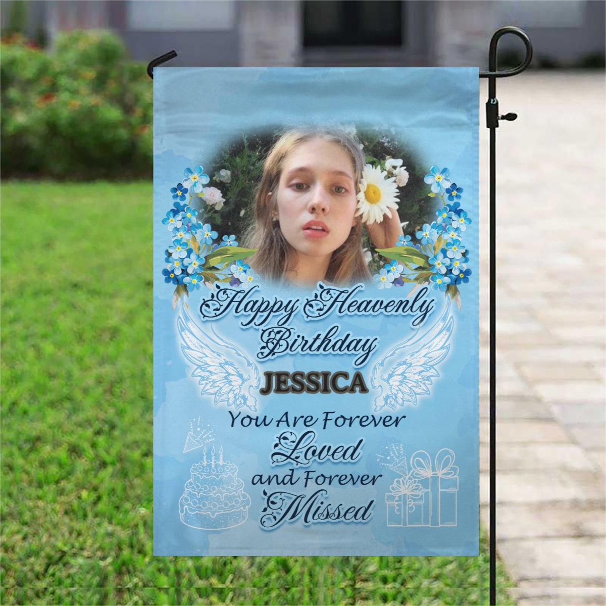 Happy Heavenly Personalized Photo Memorial Garden & House Flag