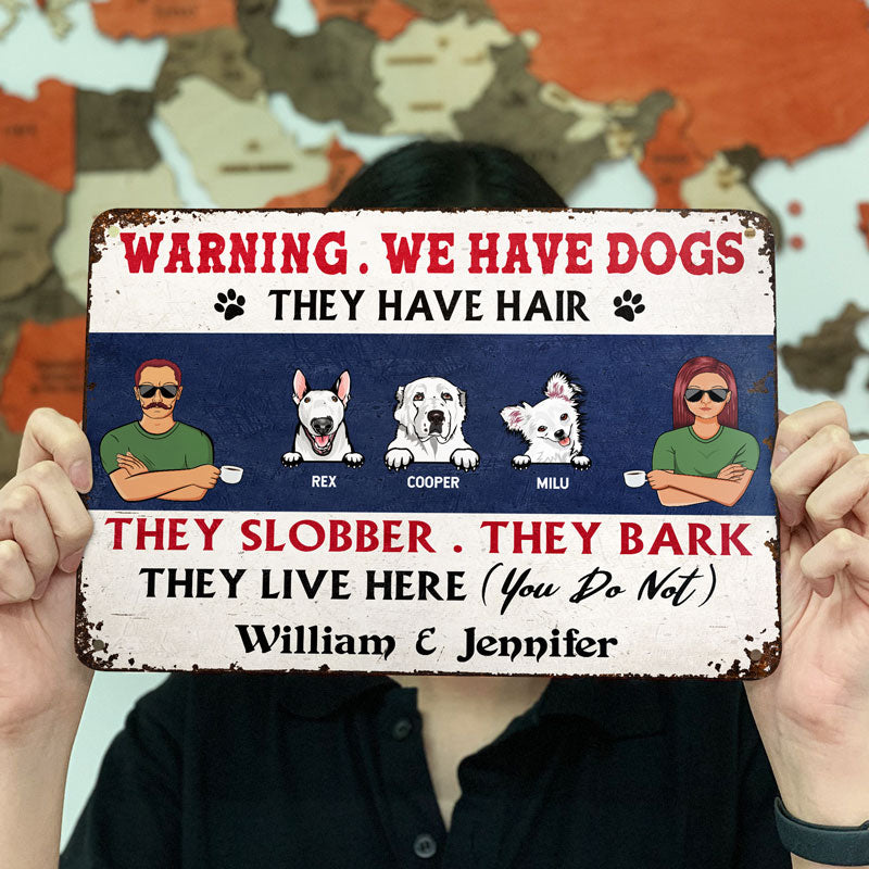 Couple Warning We Have Dogs Husband Wife - Gift For Dog Lovers - Personalized Custom Classic Metal Signs