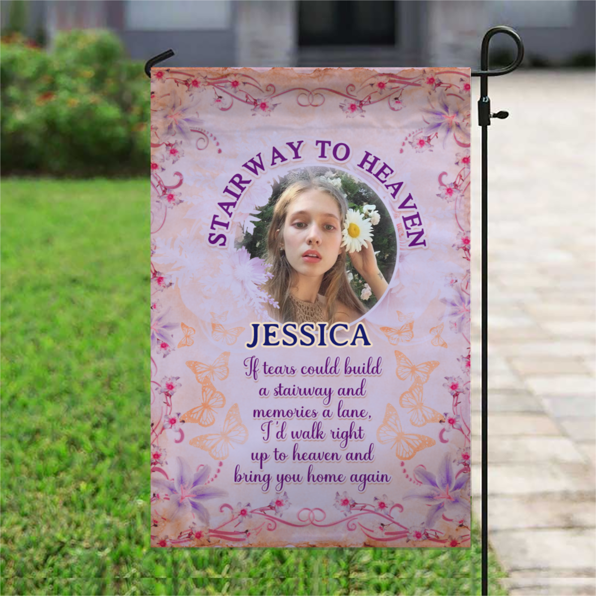 Stairway To Heaven Personalized Photo Memorial Garden & House Flag