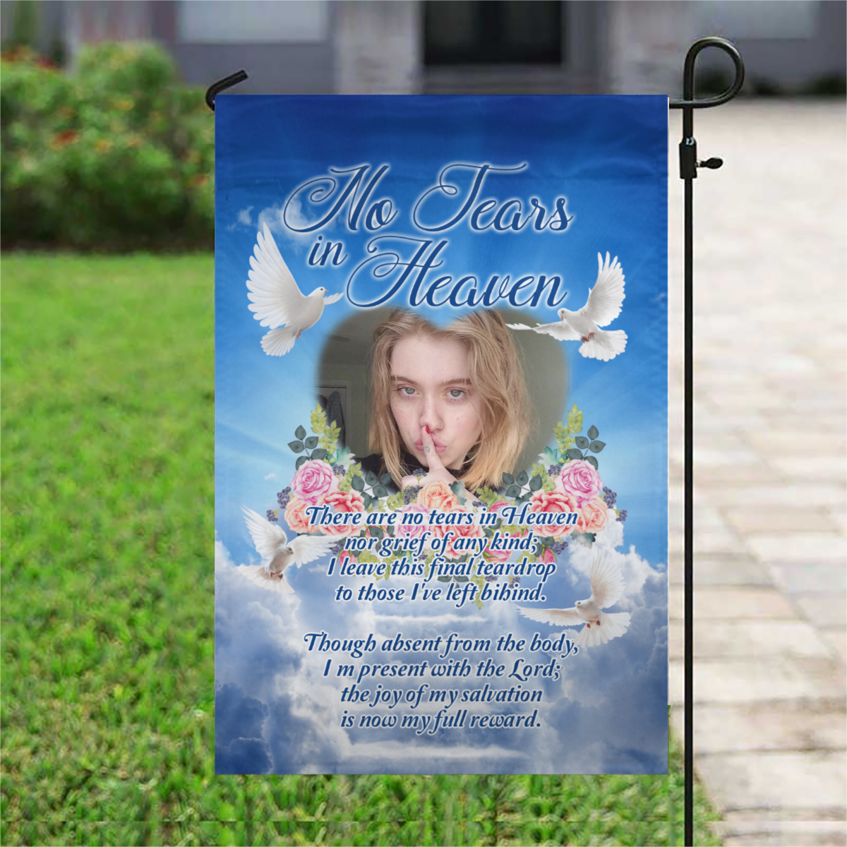 No Tears In Heaven Personalized Photo Memorial Garden & House Flag