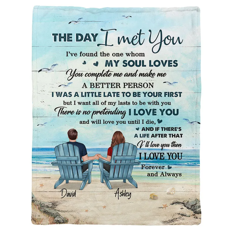 Back View Couple Beach Landscape Valentine‘s Day Anniversary Gift For Him For Her Personalized Fleece Blanket