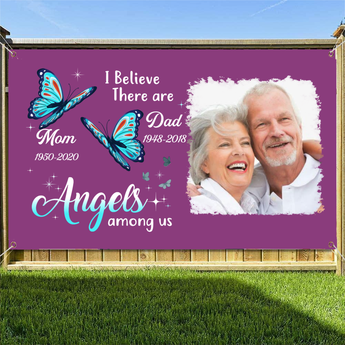 Angels Among Us Butterfly Memorial Personalized Photo Banner