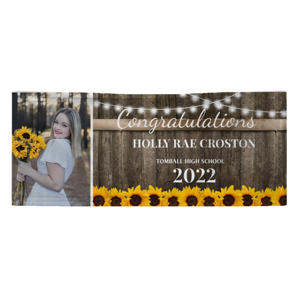 Personalized Name/Photo, Rustic Sunflower 2022 Graduation Photo Banner