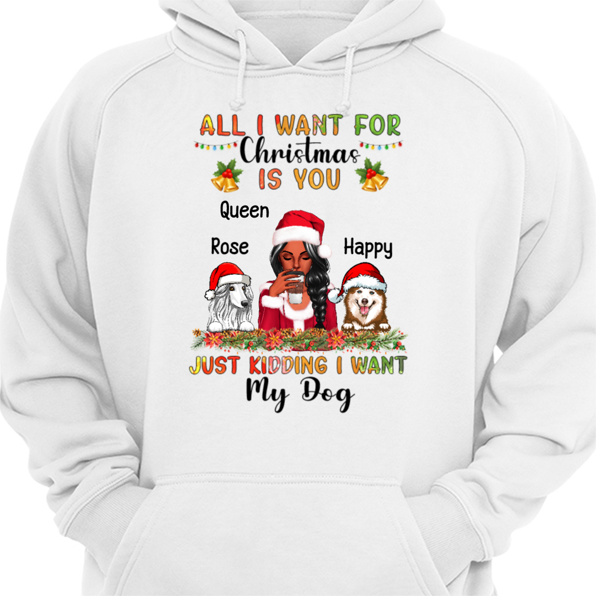 All I Want For Christmas Is Dogs 美しい女性 パーソナライズされたパーカー スウェットシャツ